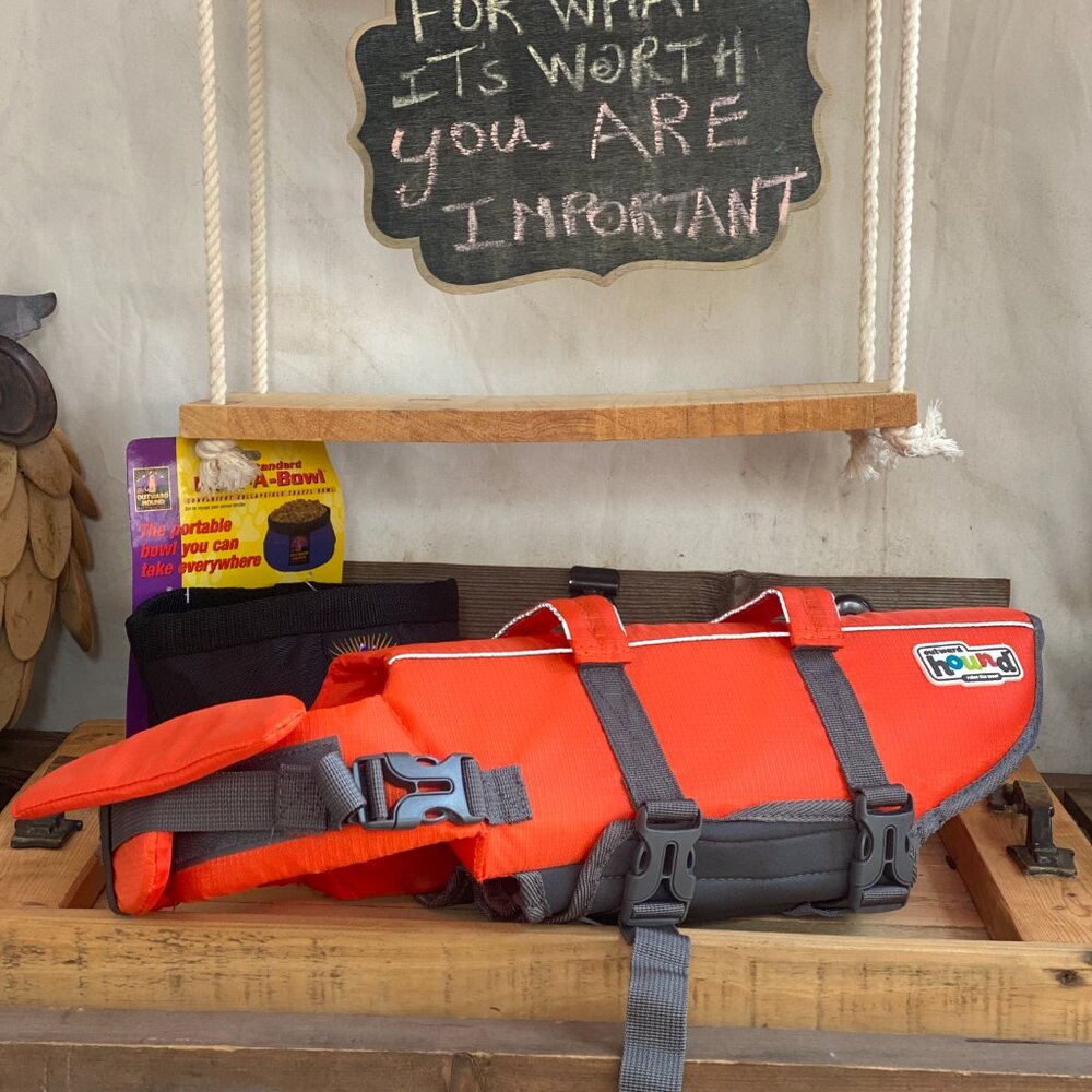 Outward Hound Dog Life Jacket & Travel Bowl Set Orange M
